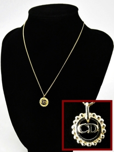 16 38-595302-13 [Y] Christian Dior クリスチャンディオール CD ロゴ トップ ネックレス ゴールドカラー 福38