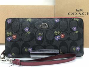 新品　COACH 長財布　花柄　ブラックマルチ