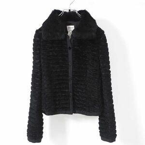 4-YA090 アルマーニコレツィオーニ ARMANI COLLEZIONI 高級ライン リアルファー ジャケット ブラック 42 レディース