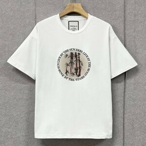 上級ヨーロッパ製※定価2万◆ブルガリア発※RISELIN 半袖Tシャツ コットン100％ 通気 速乾 ラインストーン キラキラ 竹柄 男女兼用 L/48