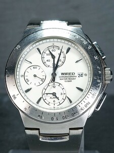 SEIKO セイコー WIRED ワイアード 7T62-0A50 メンズ アナログ 腕時計 ホワイト文字盤 クロノグラフ カレンダー ステンレス メタルベルト