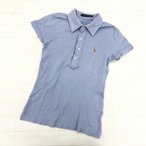 1106◎ RALPH LAUREN ラルフローレン トップス ポロ シャツ ハーフボタン 半袖 ワンポイント ロゴ ライトブルー レディースM