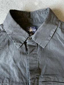 90s L old stussy 半袖シャツ 黒 アメリカ製 vintage ビンテージ USA製 ステューシー ギャルソンシャツ　紺タグ