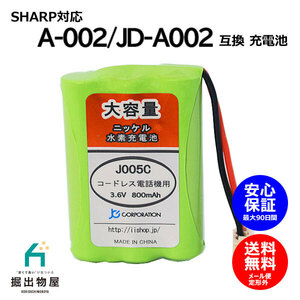 シャープ対応 SHARP対応 A-002 UBATM0025AFZZ HHR-T402 BK-T402 対応 コードレス 子機用 充電池 互換 電池 J005C コード 02023 大容量