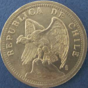 （C-303)チリ　1ペソ白銅貨　1933年　コンドル