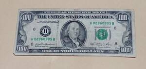 アメリカドル紙幣　旧100ドル札　1枚　汚れ傷あり