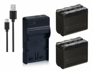 USB充電器 と バッテリー2個セット DC01 と Sony NP-F960 F970互換