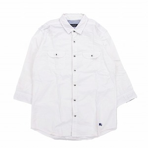 バーバリー ブラックレーベル ホース 刺繍 コットン シャツ 七分袖 ライン ロゴ 2 白 ホワイト 5
