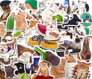 19番 もふにゃん 猫 ネコ ステッカー 50枚 ストリート/動物/スケボー アウトドア　トラベル　テープ　キャラクターグッズ　スケートボード