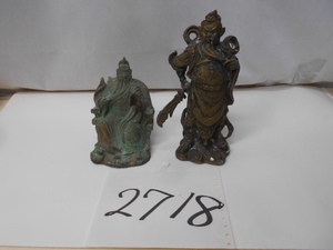大雅堂2718　 唐物中国　古銅製　三国志像　2体　英雄　美術　縁起物　中国美術　中国美術収集家蔵うぶ出し
