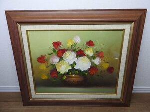 ★☆【送料無料】　油絵　額縁　飾額　アート　インテリア　木製　F６号　キャンバス　花瓶　華　薔薇　バラ☆★