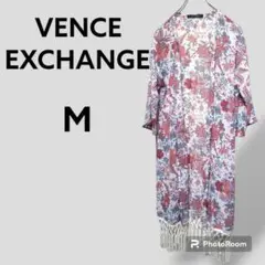 Y336【VENCE EXCHANGE】花総柄 フリンジ シアー 前開き羽織り