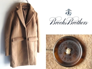 高級 Brooks Brothers ブルックスブラザーズ ゴールデンフリース/羊ロゴ裏地 ウールメルトン チェスターコート 0 キャメルベージュ
