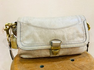 W14★COACH/コーチ POPPY ポピーレザー2wayバッグ ヴィンテージ加工 レディースレザーバッグ グレージュ系 ショルダーバッグ USED ★