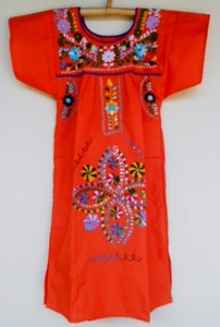 ☆子供用　メキシコ刺繍ワンピース　オレンジ☆130～150サイズ