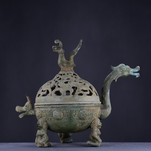 珍藏 中国戦国時代の青銅竜頭炉です 青銅器 時代物 極細工 中國古美術 置物 古賞物 唐物 古美術品 DYW26