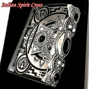 ZIPPO ライター インディアンスピリット ジッポ マットブラック かっこいい クロス オニキス ハウライト 天然石 大型3面メタル 彫刻 メンズ