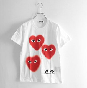 未使用★ PLAY COMME des GARCONS ◆HOLIDAY限定 3ハートプリント 半袖 Tシャツ Mサイズ 白 カットソー プレイ コムデギャルソン◆104/HA12