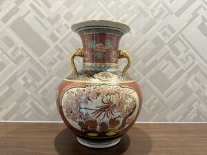 薩摩焼！美品！時代物花瓶 薩摩の花鳥花瓶 金襴手 古美術 金彩　ヴィンテージ花瓶 検索ワード 中国アンティーク 古美術 貿易 壺 花器 七宝