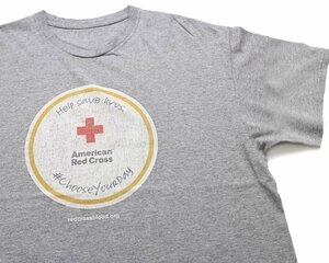 ★Help save lives American Red Cross ひび割れプリント Tシャツ 杢グレー★赤十字 オーバーサイズ ビッグサイズ