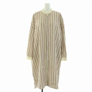 ネストローブ nest Robe ストライプ柄バンドカラーシャツワンピース ロング 長袖 01171-1045 F 赤 レッド アイボリー /DK レディース