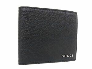 1円 ■新品同様■ GUCCI グッチ 771153 ロゴ レザー 二つ折り 財布 ウォレット 小銭入れ 札入れ カード入れ メンズ ブラック系 FC3979