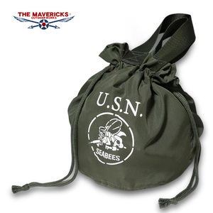 THE MAVERICKS 巾着 ポーチ 合切袋 信玄袋 ミリタリーバッグ 米海軍 SeaBees 蜂 新品 オリーブドラブ 巾着バッグ