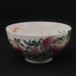 中国古美術 大清乾隆年製款 粉彩 茶碗 色絵 清時代 大清乾隆年製 粉彩寿桃碗 染付 古陶瓷 茶器 陶磁器
