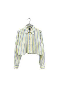 remake stripe short shirt リメイク ショート丈シャツ クロップド丈 ブルー系 イエロー系 GAP レディース ヴィンテージ ネ