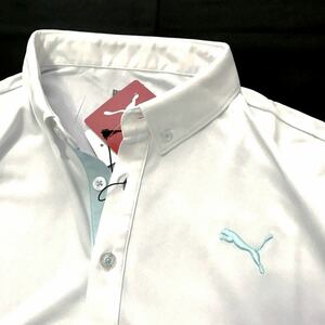 ◆H223 新品 【メンズL】白ホワイト　PUMA GOLFプーマゴルフ 左胸刺繍ロゴ 吸汗速乾素材ストレッチ ポロシャツ