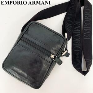 美品 エンポリオアルマーニ EMPORIO ARMANI ミニショルダーバッグ 総柄 ポシェット サコッシュ バック オールレザー 斜め掛け可能 メンズ