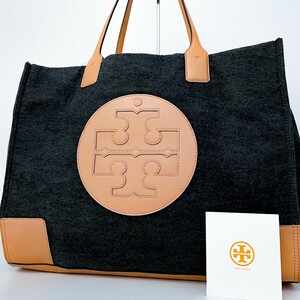 1円■未使用級■Tory Burch トリーバーチ エラ ロゴ キャンバス トートバッグ ビジネス 大容量 レディース メンズ レザー グレー ベージュ