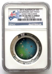 【最高鑑定 PF70☆初期発行】2013年 オーストラリア《南天の天球図 クジャク座》$5 銀貨 NGC PF70 UC Early Releases PCGS