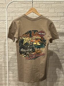 HAREY DAVIDSON 半袖 Tシャツ ブラウン 胸ポケット バックプリント ハーレーダビッドソン