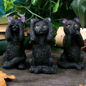 3匹の賢い、黒猫（クロネコ）三猿ポーズ彫像 アート彫刻 工芸装飾 リビング お祝い 記念品 贈り物(輸入品