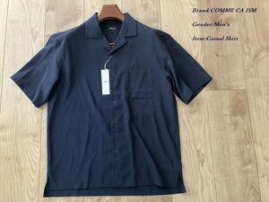 新品 COMME CA ISM MEN コムサイズム メン リネンライク ポリエステルオープンカラーシャツ 09ネイビー LLサイズ 30IC07 定価5,900円