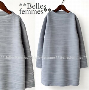 ★Belles*★新品★送料185円*春*ウェーブプリーツチュニック*定番人気*ボトルネック*ご旅行に*ヒップラインをカバー*20207*ライトグレー