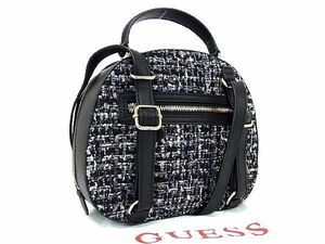 1円 ■新品■未使用■ GUESS ゲス ツイード×レザー 3WAY ハンドバッグ ショルダー リュックサック バックパック ブラック系 AN9887