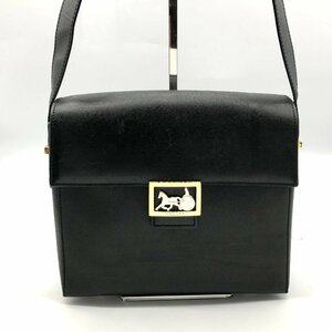 CELINE セリーヌ ショルダー バッグ 馬車金具 ブラック レザー 良品 K1022