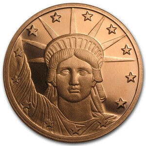 [カプセル付き] (新品) アメリカ「ニューヨーク・自由の女神 (頭)」純銅 赤金 1常衡オンス メダル