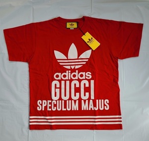 未使用 GUCCI×adidas グッチ アディダス コラボ Tシャツ ティーシャツ カットソー コットン XSサイズ レッド GUCCI SPECULUM MAJUS 