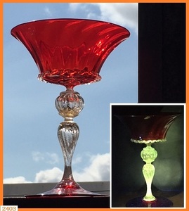 ■ 美品 ベネチアンガラス コンポート 赤 RED 高さ158mm 高級感あり ■ ベネチア ウランガラス ワイングラス 氷コップ インテリア srrr
