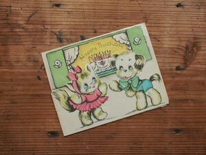可愛いアンティークカード＊リボン猫とリボン犬・誕生日メッセージ☆グリーティング