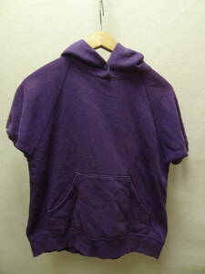 全国送料無料 エックスガール X-girl レディース 綺麗な紫パープル色 綿100%スウェット素材 半袖ラグランプルパーカーFREEサイズ