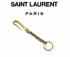 6万新品◆SAINT LAURENT 真鍮素材 ロゴ入りフィッシュフック型キーホルダーチェーン【サンローラン】1円