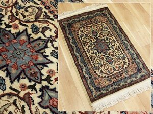 魁◆最高級ペルシャ絨毯 イラン タブリーズ産 ウール100% 手織り 102×65㎝ タブリーズでは希少な玄関マットサイズ