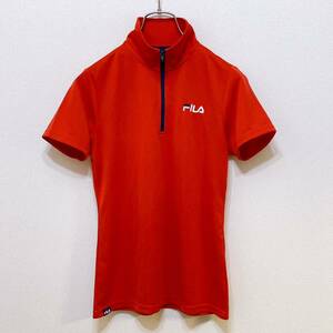 【美品】FILA GOLF フィラ ゴルフ ハーフジップ 半袖シャツ ドライシャツ 刺繍ロゴ トップス レディース M スポーツウェア