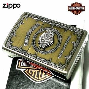 ZIPPO ライター ハーレーダビッドソン ジッポ アンティーク ブラス＆シルバー 彫刻 かっこいい 日本限定モデル メタル おしゃれ メンズ