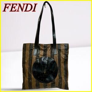 【希少】FENDI フェンディ ペカン柄 トートバック ショルダーバッグ ビッグロゴ ヴィンテージ ナイロン 茶系 A4 メンズ レディース 1円