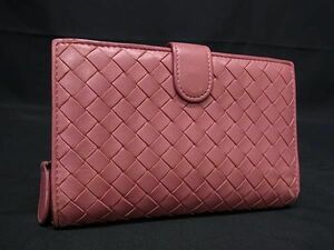 1円 BOTTEGA VENETA ボッテガヴェネタ イントレチャート レザー 二つ折り 長財布 ウォレット 札入れ 小銭入れ ピンクベージュ系 FA5849